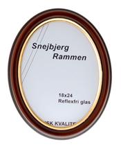 Oval ramme Walnød m/guldkant